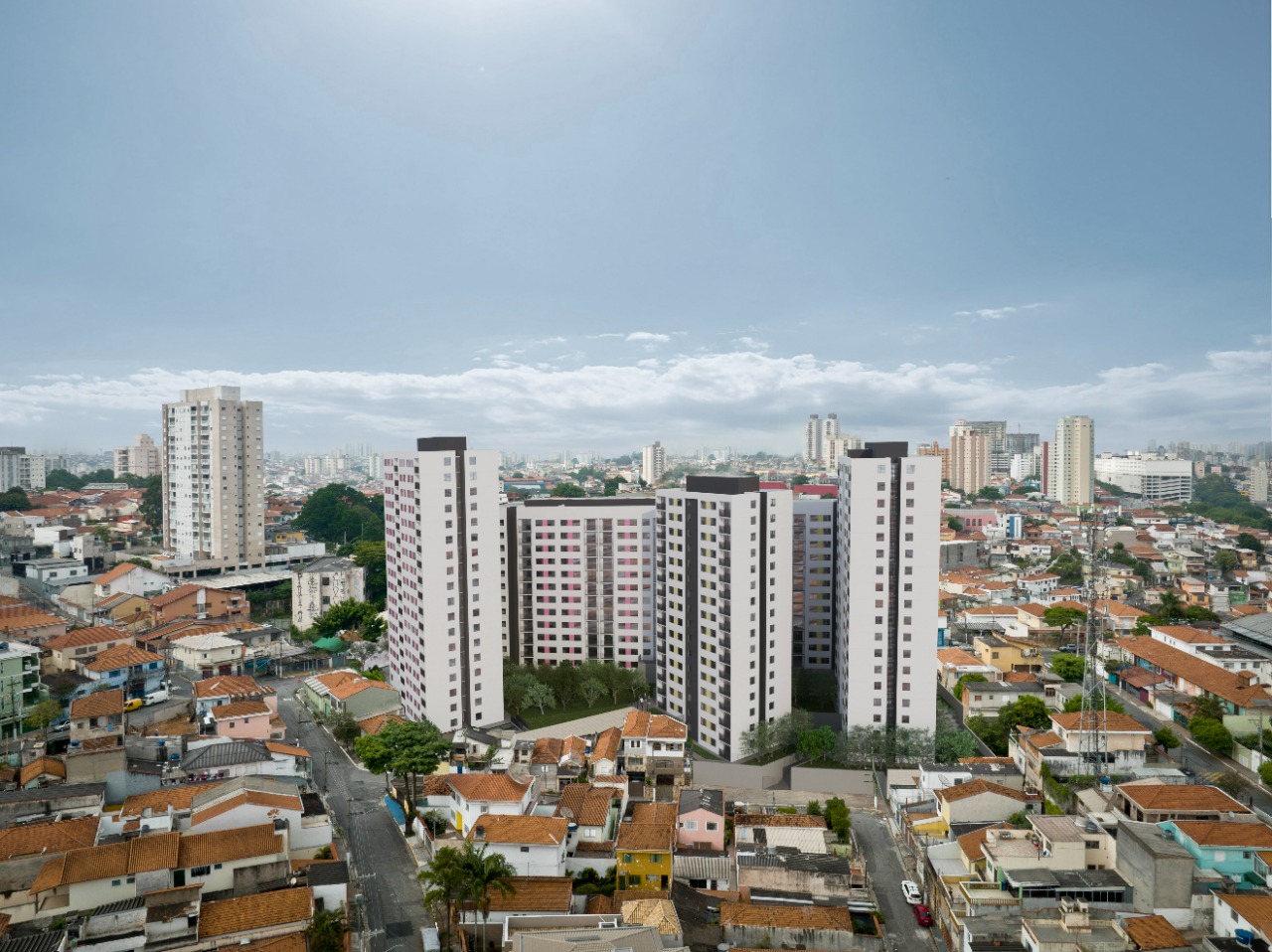 Foto Ilustrativa mostrando em destaque um conjunto de prédios e ao redor a cidade de São Paulo.